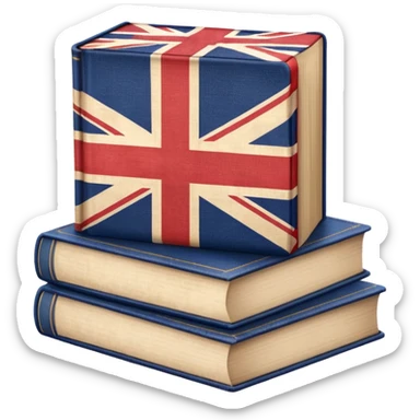 stack of books with the UK flag sticker