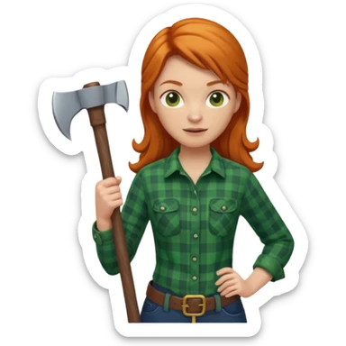 ginger lumberjack woman holding axe green checked shirt sticker