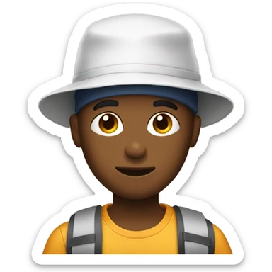 boy with phone in hand and bucket hat on head sticker