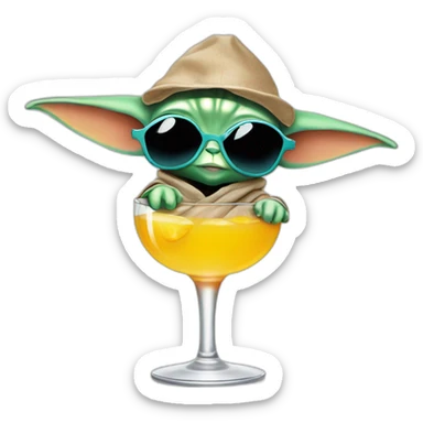 baby Yoda wearing sunglasses and drinking an umbrella cocktail sticker