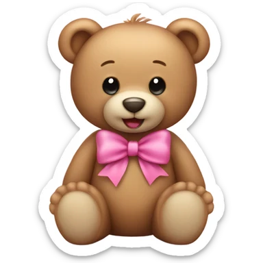 light brown happy teddy bear with pink bow sticker