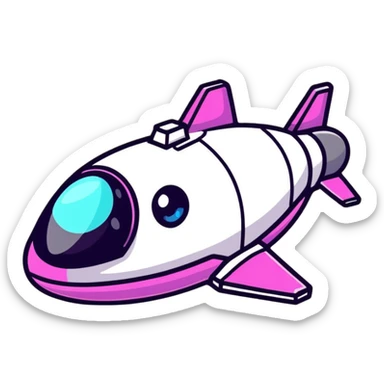 A cartoon spaceship with big sparkly kawaii eyes sticker