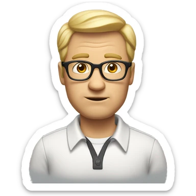 Nerdy middle aged white man with short blond hair looking confused and wearing glasses sticker