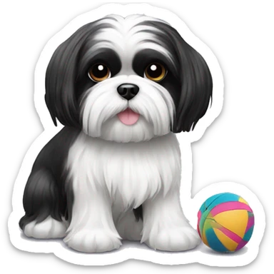 black and white maltese shihtzu with toy sticker