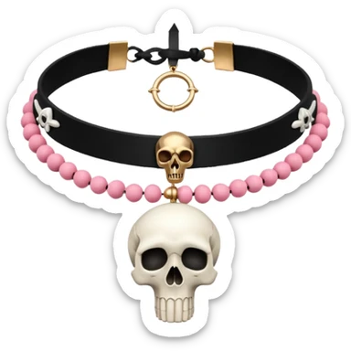 Black beaded choker necklace with animal skull and pink ankh sticker