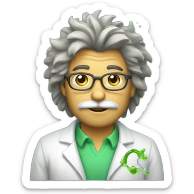 a cat scientist with shaggy hair who blew up a green test tube. sticker