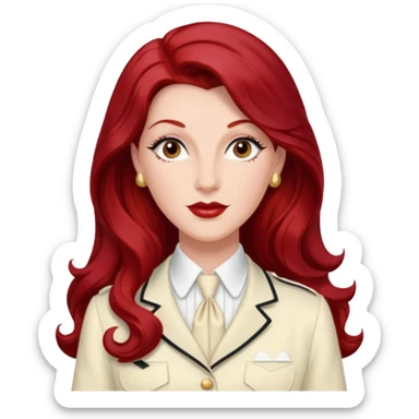 LaVerne Andrews from The Andrews Sisters with long dark red hair, ivory outfit sticker