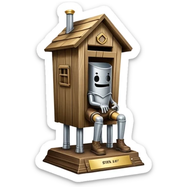A "I STINK AT FANTASY FOOTBALL" trophy featuring an outhouse-shaped figure with legs on a metallic base - perfect for commemorating league losers.​​​​​​​​​​​​​​​​ sticker