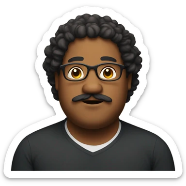 Fat brown man with mustache and glasses and curly hair sticker