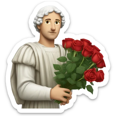 Petrarch holds a bouquet of red roses in his hand sticker