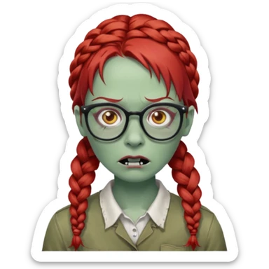 zombie with braided red hair and glassess sticker