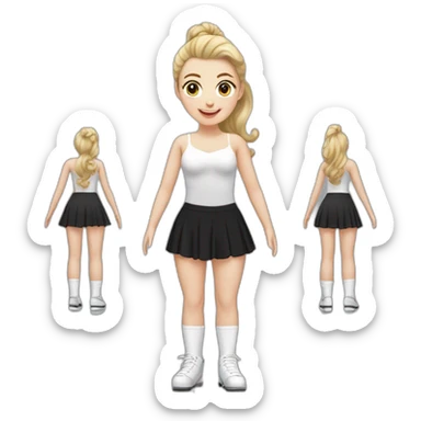 caucasian-curvy-figure skater girl short-black-skirt-back-and-front-views-long-white-socks sticker