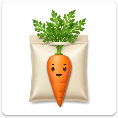 minimal emoji-style carrot seed pack, white packet, orange carrot, green leaves, cute and friendly, smooth outline, soft shadow sticker