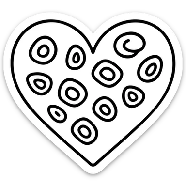 Stylized heart icon with leopard print in outline style, with a less precise and more organic heart shape, no background. sticker