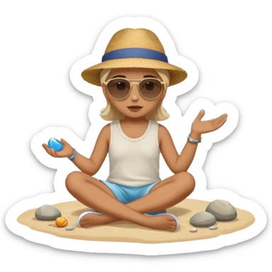 Someone sitting on the ground in the Beach close to the water and throws stone at the water and it's a sunset sticker