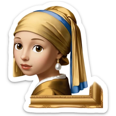 Johannes Vermeer, Girl with a Pearl Earring,  in gold frame sticker