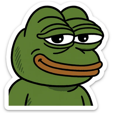 Pepe the Frog face, classic meme style, green sticker