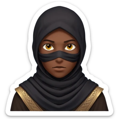 desert assassin portrait, head and shoulders only, dark hood, face scarf, mysterious glowing eyes, stealth vibe, 3D cartoon, mobile game icon style, clean background, no text, no watermark
 sticker