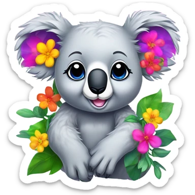 Lisa Frank koala bear with flowers sticker