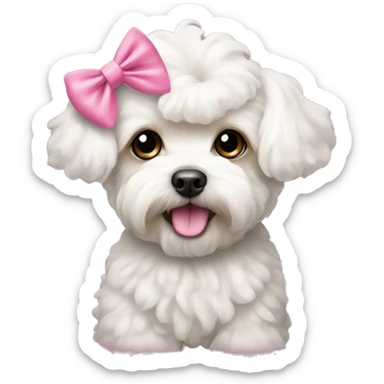 white maltipoo with pink bows on the head sticker