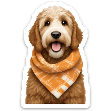 Orangey brown and white Goldendoodle-in-the-scarf sticker