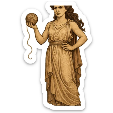 Ariadne from Greek mythology holding a ball of thread, standing confidently, wearing ancient Greek attire, mythological vibe sticker