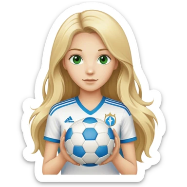 Blonde aux cheveux longs et aux yeux verts qui tient un ballon de foot de l’olympique de Marseille sticker