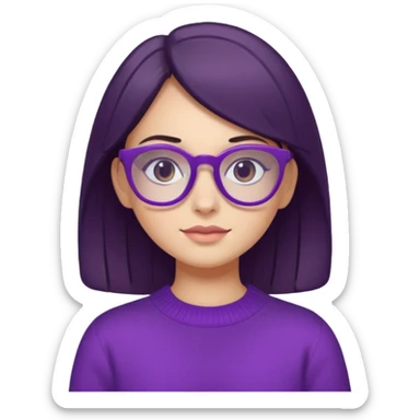 white girl with dark hair wearing purple sweater and purple glasses, portrait sticker