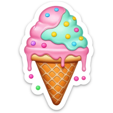 Melted neon kawaii pastel ice cream pizza sticker