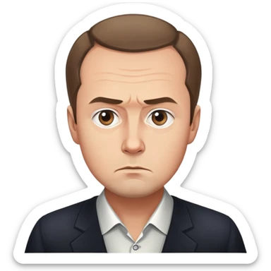 portrait of Medvedev with a round face, serious and focused expression sticker