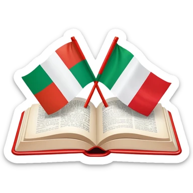 Italian to English dictionary book cover with Italian and English flags sticker