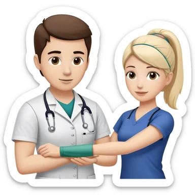 physical therapist teaching patient how to use theraband sticker