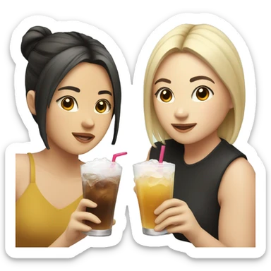 Four girls, 2 with blonde hair, one Asian and one with short brown hair all holding drinks sticker