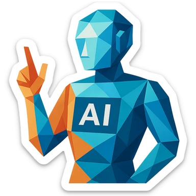 polygonal low-poly AI agent with geometric shapes and modern style sticker