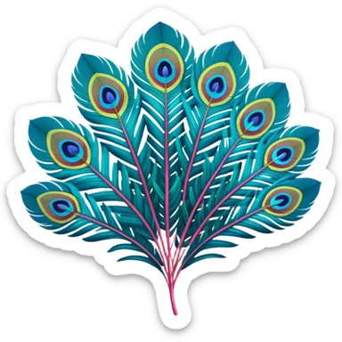  Peacock Begonia feathers in futuristic colors, 3D rendering, detailed, isolated, close up view sticker
