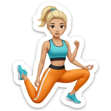girl with dyed blonde hair and dark roots, wearing sporty crop top and leggings, looking like fitness coach, hair loose and tidy sticker