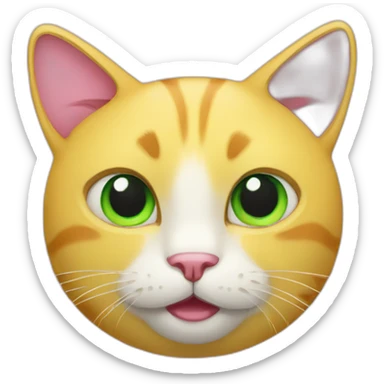round yellow cat with green eyes and pink nose sticker