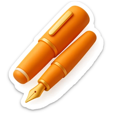 luxury fountain pen, 3D, orange, fine gold details, inspired by Hermès, no text sticker