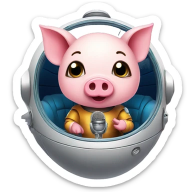 cute lil piggy on a spaceship to mars doing karaoke sticker