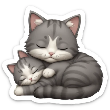 dark grey and white small cat with closed eyes, leaning his head on his paw while leaning on his elbow lying down sticker