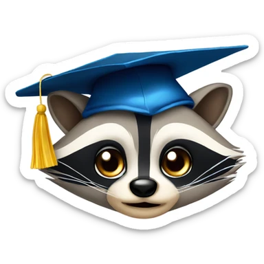 raccoon face wink eyes with graduation hat sticker
