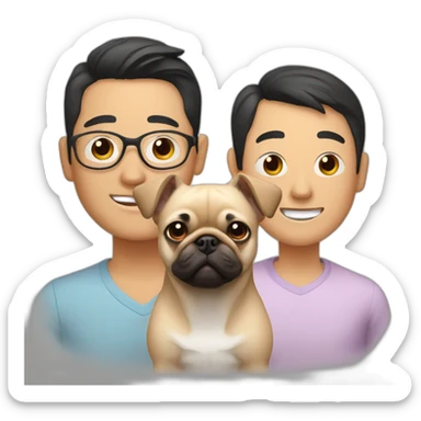 Asian man with a chihuahua and pug sticker