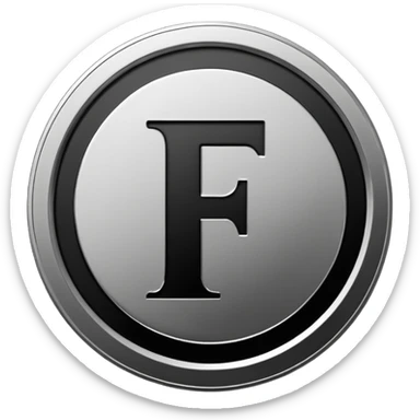 Emoji icon of a metal coin with engraved letter F, minimalist style, isolated, only black color sticker