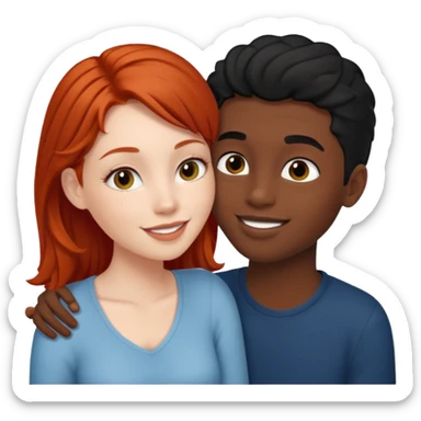 Redhead white girl kissing black hair black boy sticker