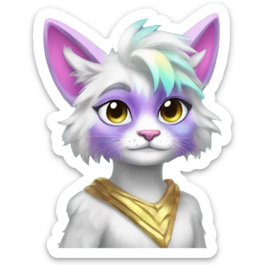 Furry, sparkle, iridescent, colorful, pastel, edgy, cool, fantasy beautiful, divine, animal, anthro, full body, fursona, feline sticker