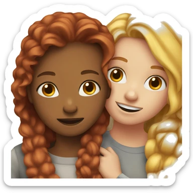 Two girl friends hugging . One blonde one red head  sticker