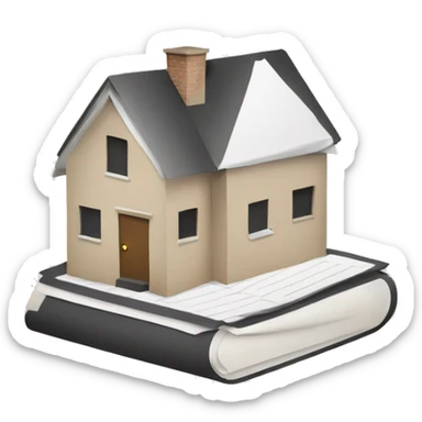 a house icon and a stack of paper or a single document with a visible home symbol on it. The design should be simple, clean, and convey the concept of home-related paperwork or documentation, with a polished appearance similar to typical emoji artwork. sticker
