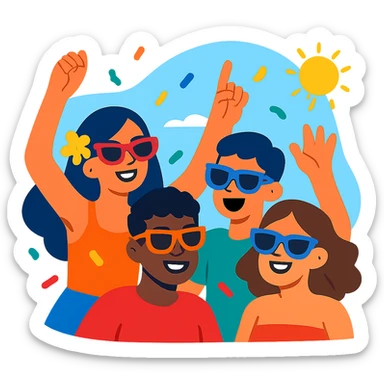 spring break group of friends wearing sunglasses party vibe vibrant colors sticker