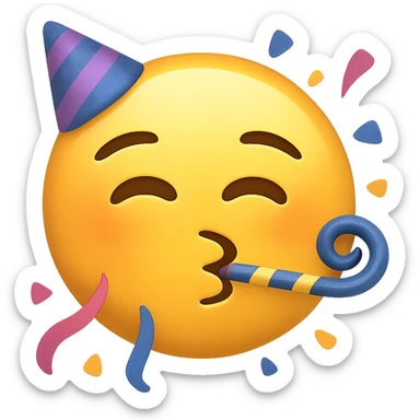 face with party streamer emoji, digital illustration, no background sticker