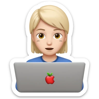 crazy student with laptop, wild expression, apple style emoji sticker